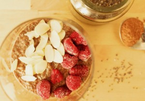 Chia Pudding with cacao and rasberries