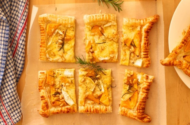 pumpkin brie and pine nut tart